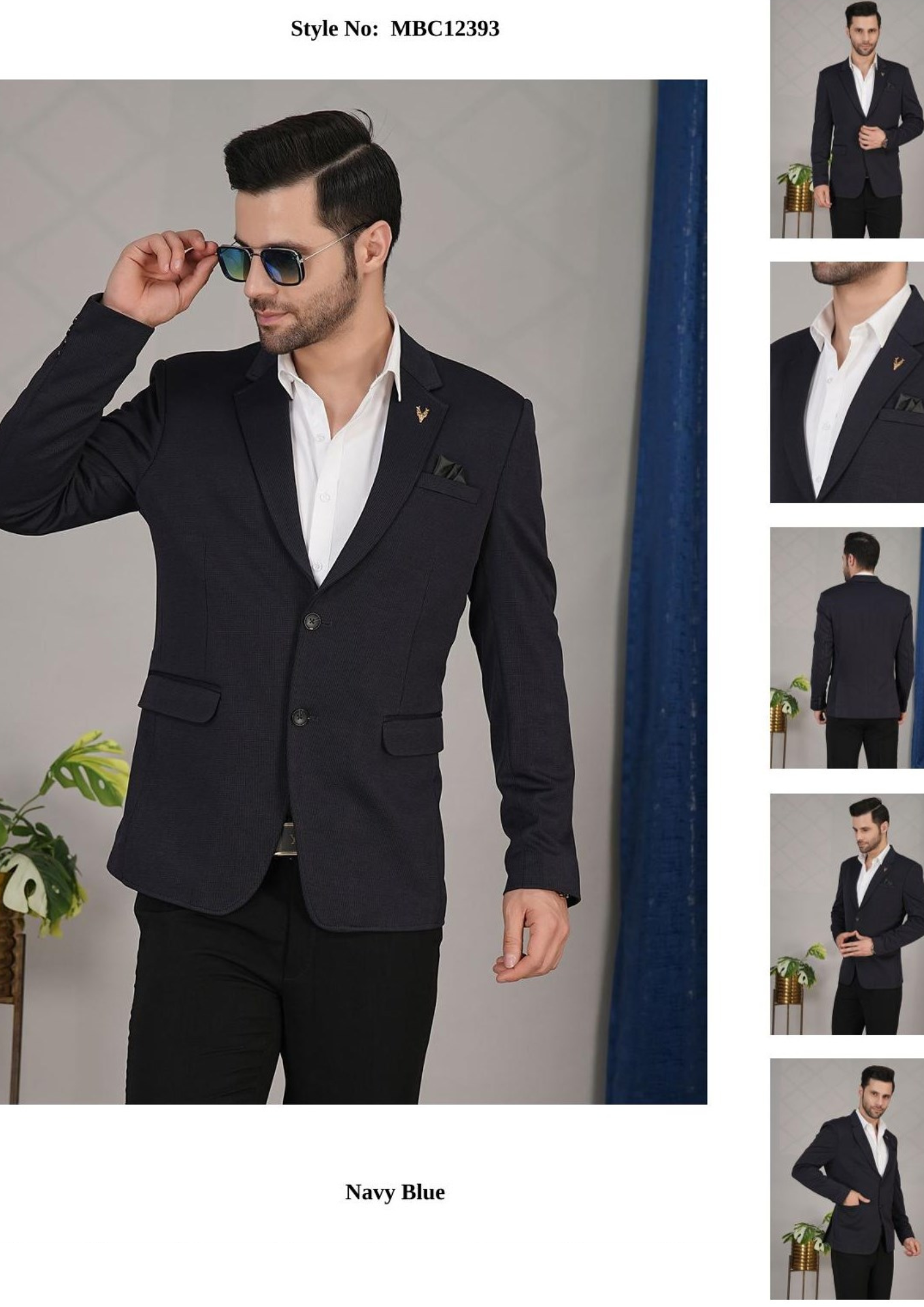 Navy Blue Slim Fit Blazer for Men – Formal & Party Wear (Style No: MBC12393)