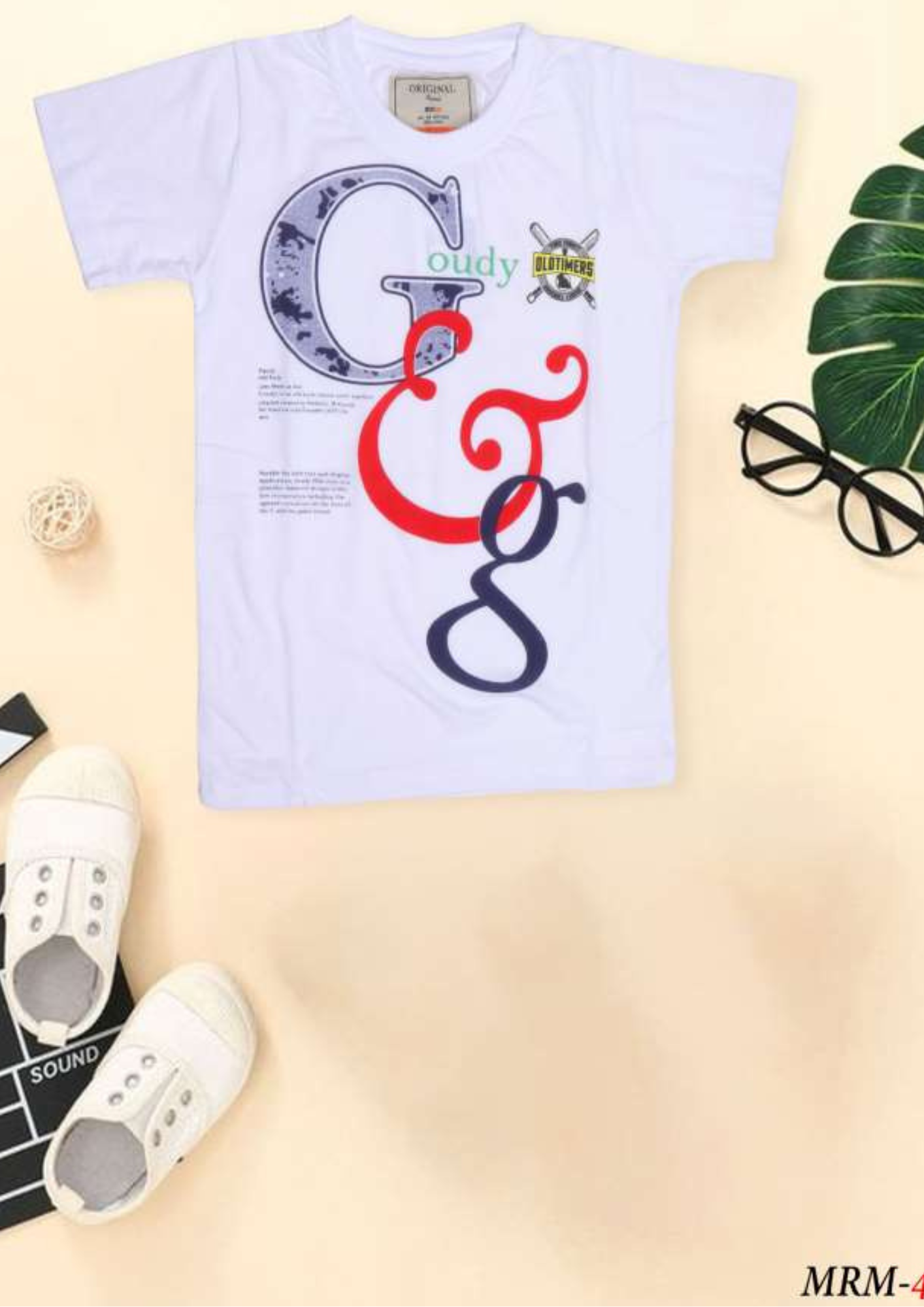 Boys' Printed White "Goudy & G" Casual Cotton T-Shirt