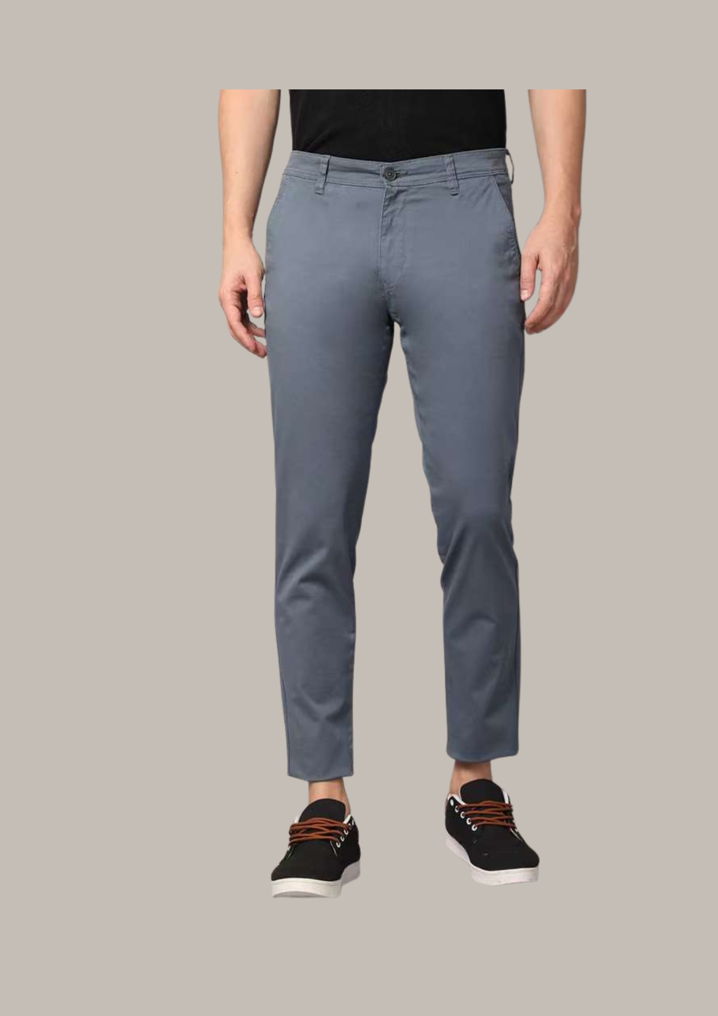 Men’s Blue-Grey Slim Fit Cotton Chinos – Casual & Formal Wear