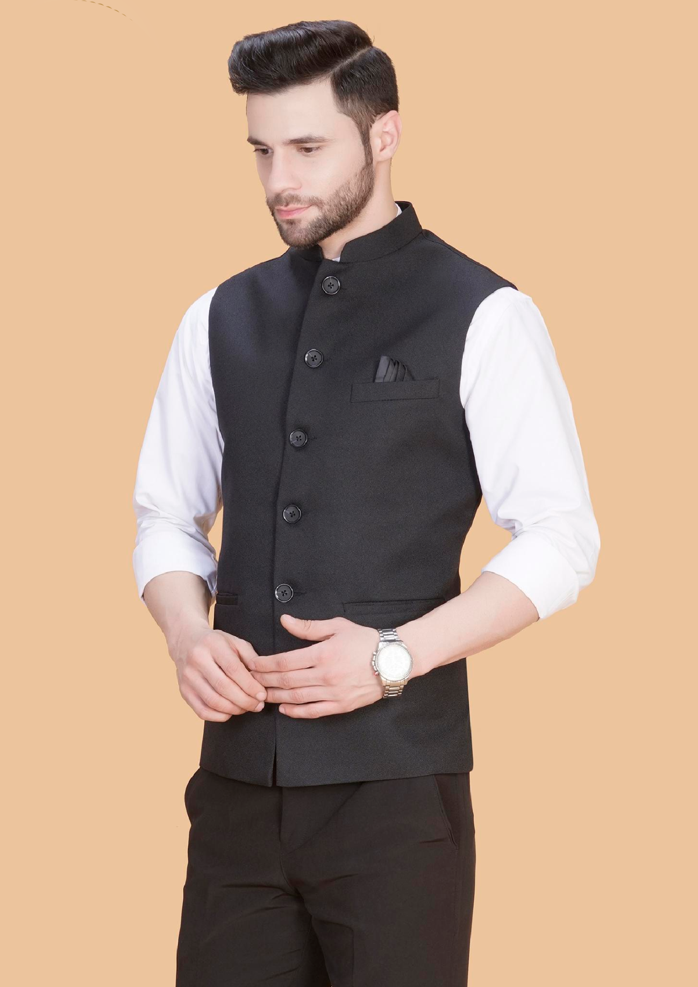 Men’s Elegant Black Imported Waistcoat – SNA-MWC12113