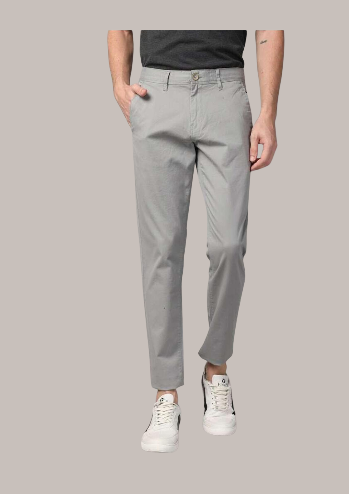 Men’s Classic Grey Slim Fit Cotton Chinos – Casual & Office Wear - Image 2