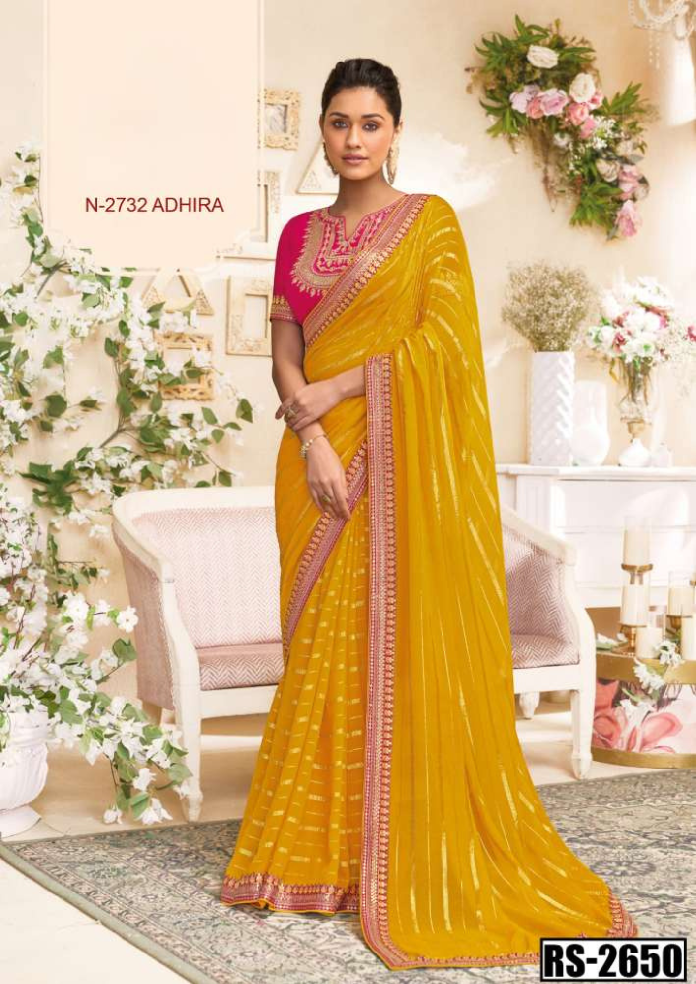 Adhira N-2732 Radiant Yellow Designer Saree with Embroidered Blouse