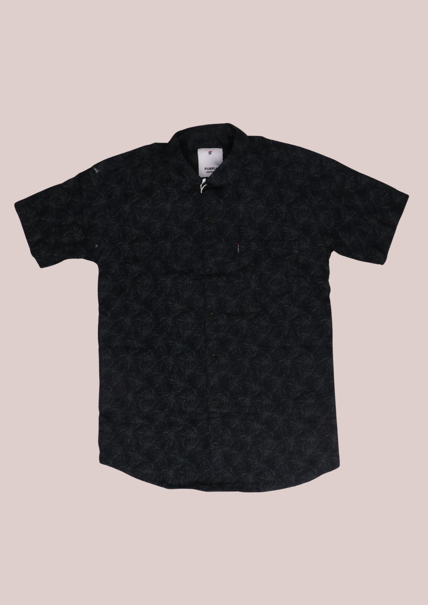 Purpel Men’s Grey Leaf Print Short Sleeve Casual Shirt - Image 3