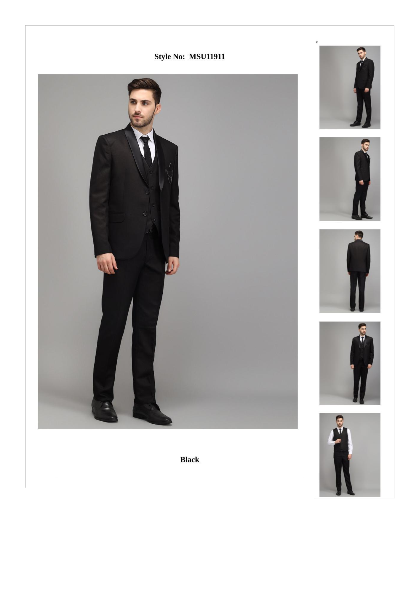 Classic Black 3-Piece Tuxedo Suit with Satin Shawl Lapel – Style MSU11911
