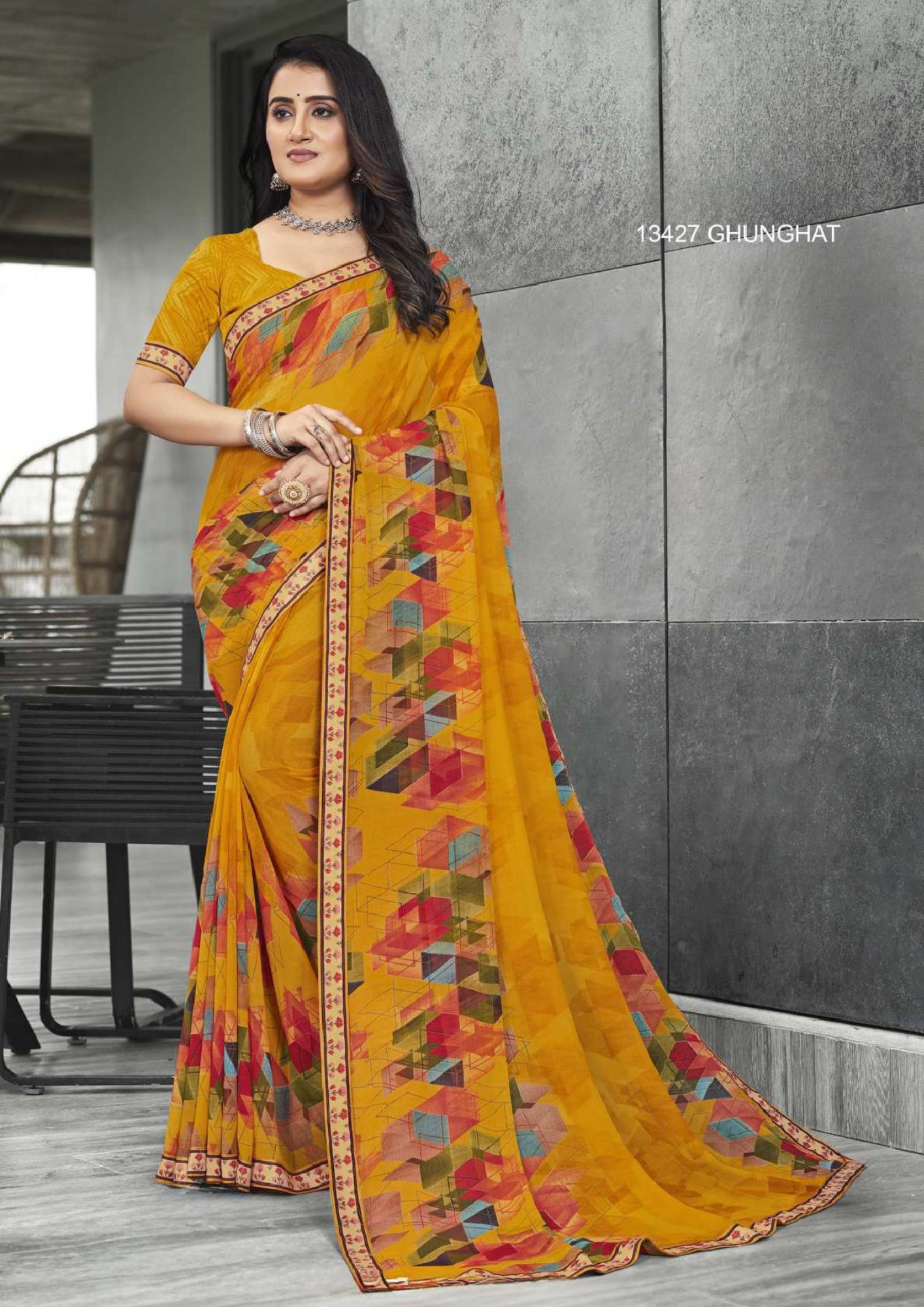 Chitra-2 Elegant Wave Print Georgette Saree - Image 3