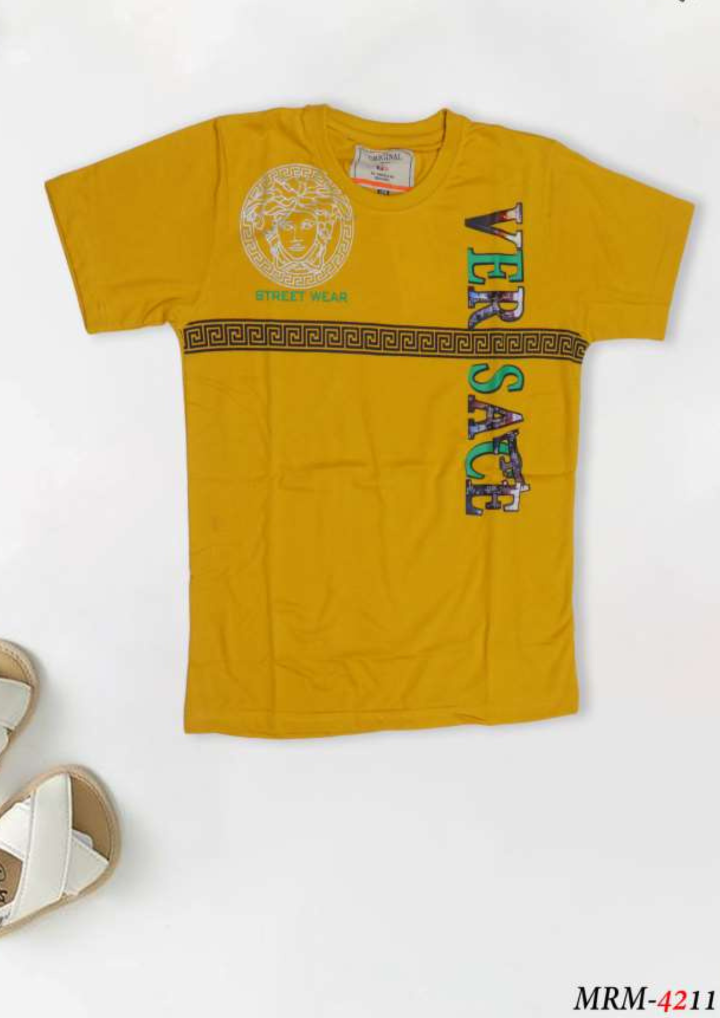 Boys' Yellow Versace-Inspired Cotton T-Shirt – Streetwear Edition