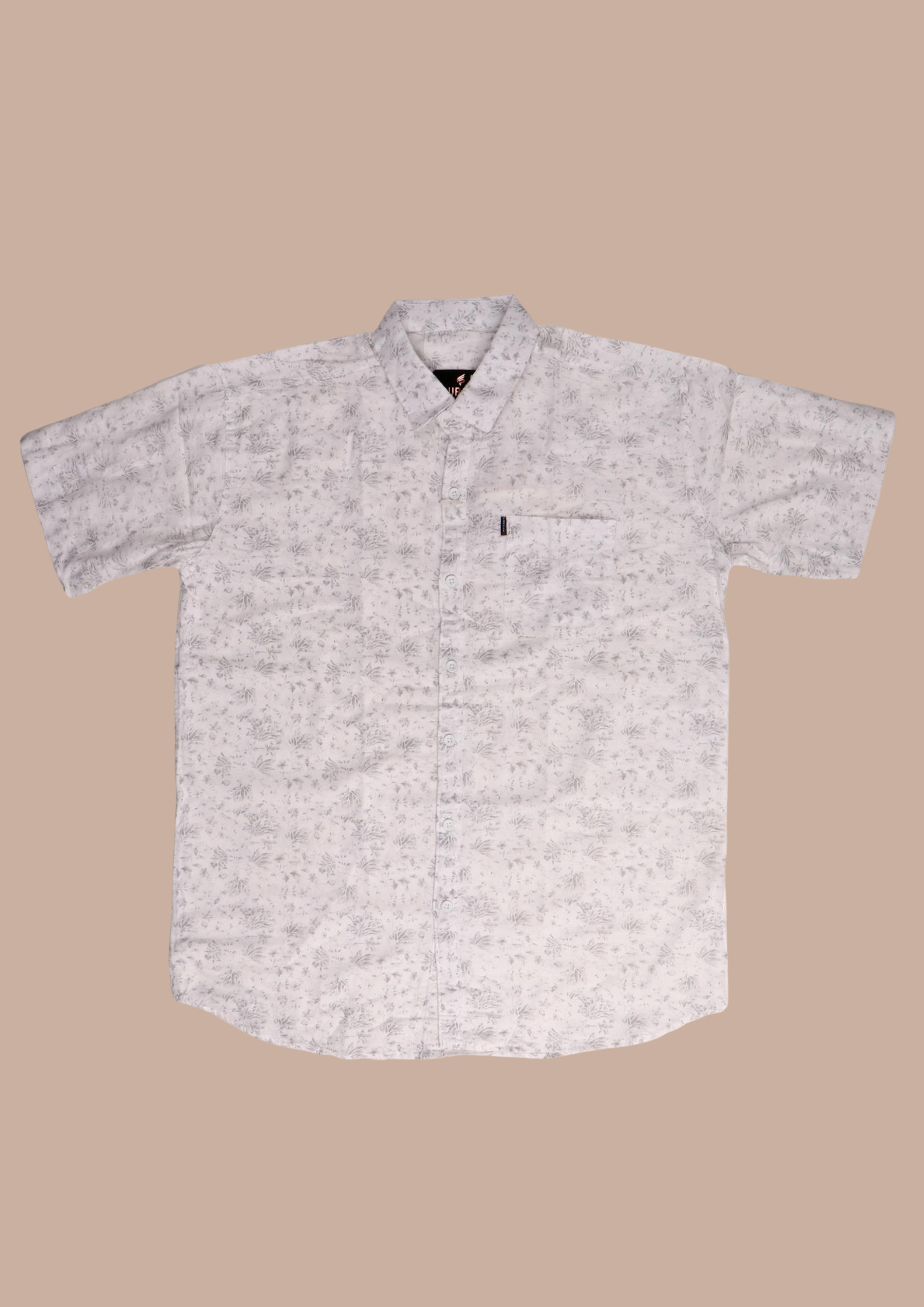 Purpel Men’s Light Grey Floral Printed Short Sleeve Casual Shirt
