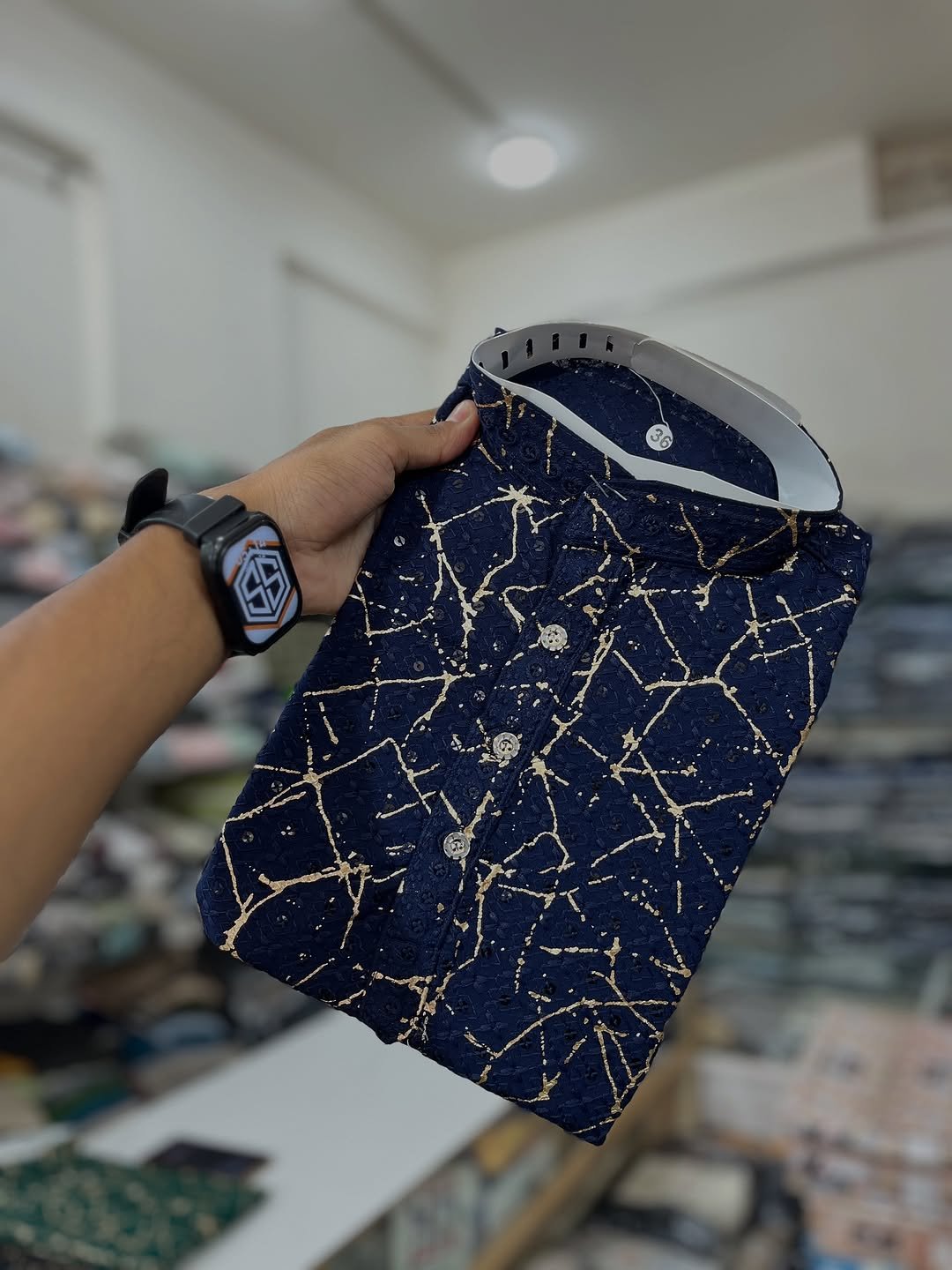 Navy Blue Designer Festive Kurta with Golden Embroidery