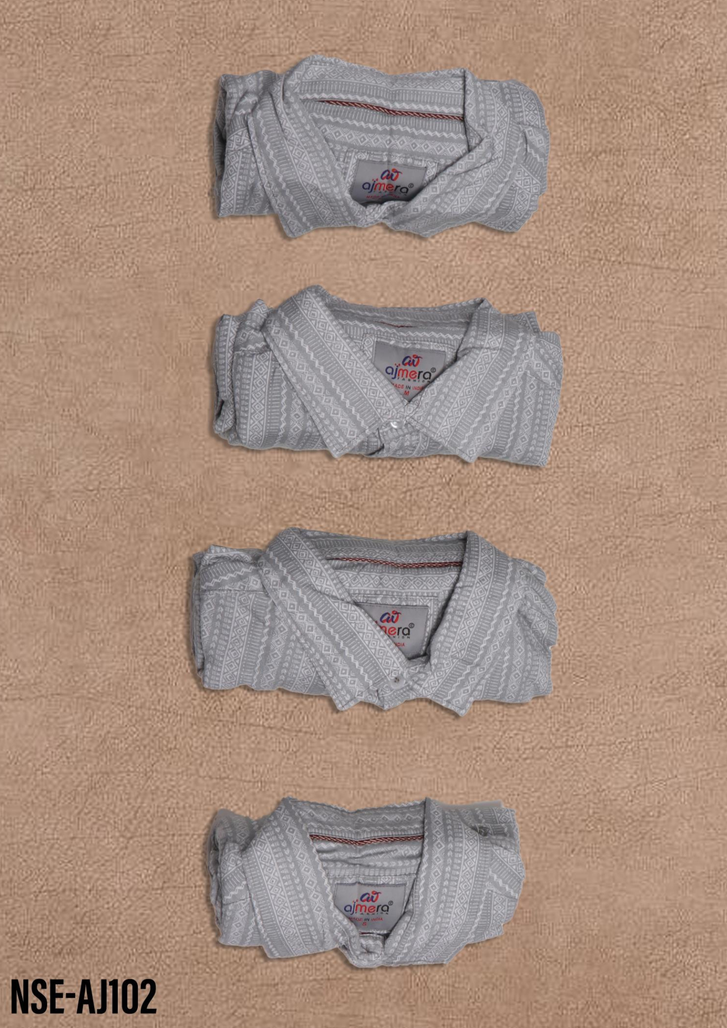 Cotton Ethnic Stripe Print Full Sleeve Shirt – Style NSE-AJ102 (Grey) - Image 2