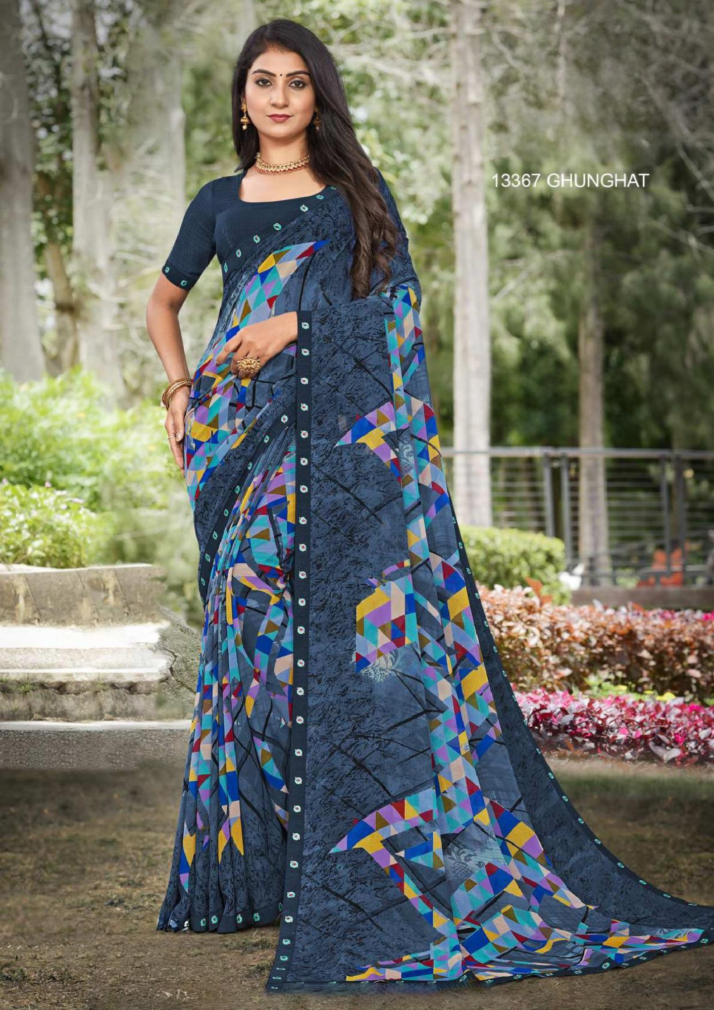 Chitra-2 Elegant Wave Print Georgette Saree - Image 9