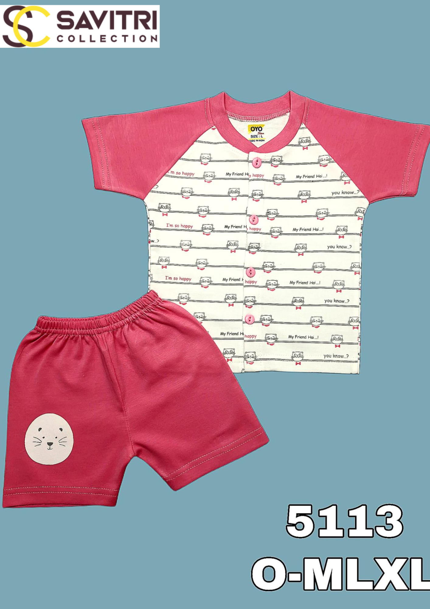 Baby Cotton Night Suit – Cartoon Print Set
