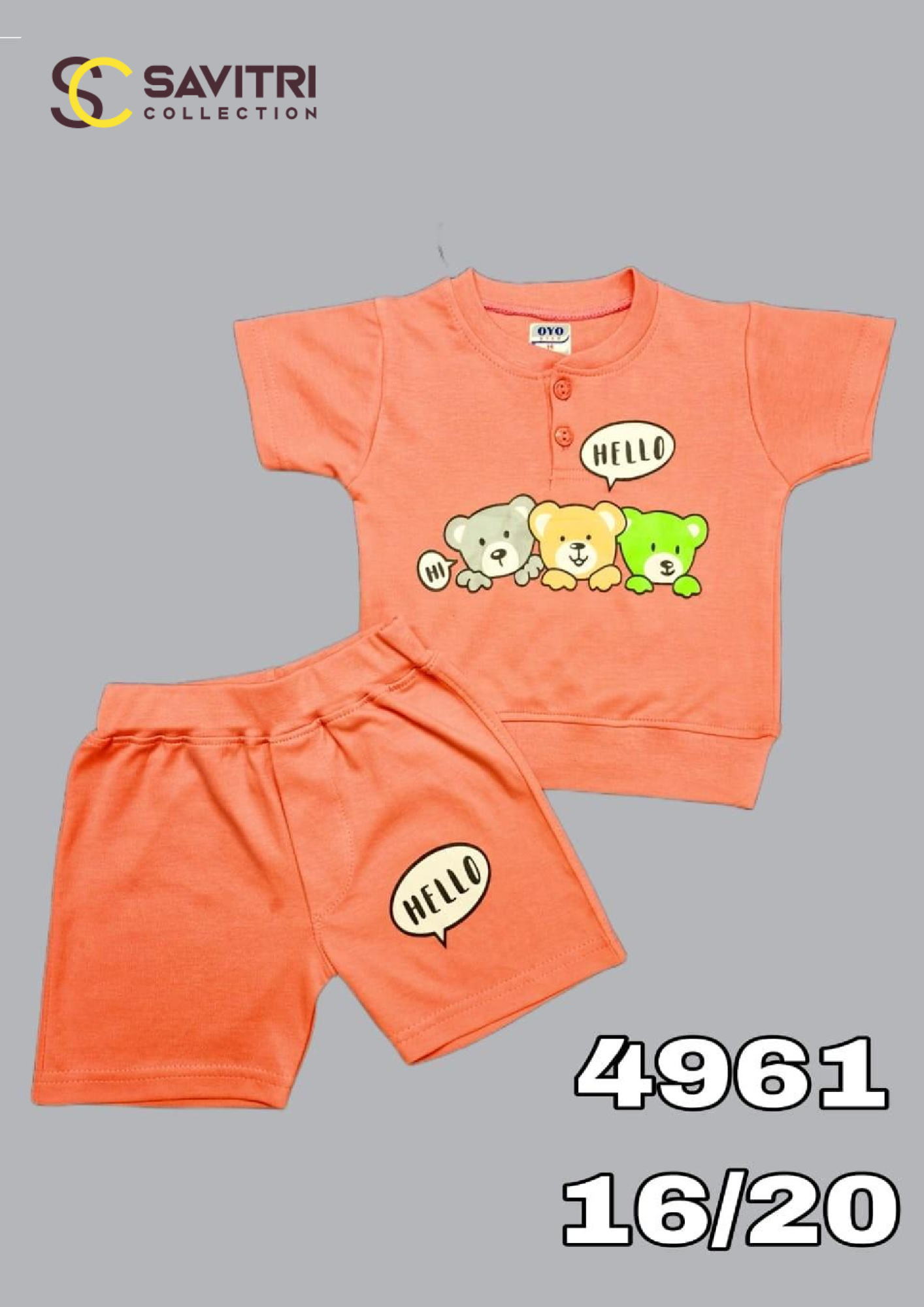 Kids Cotton T-Shirt & Shorts Set – Peach Color with Cartoon Print