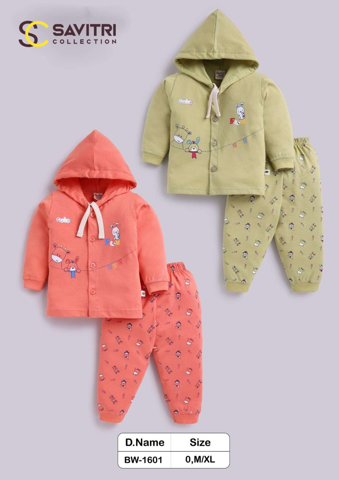 Baby Boys & Girls Cotton Hooded Night Suit Set – BW1601