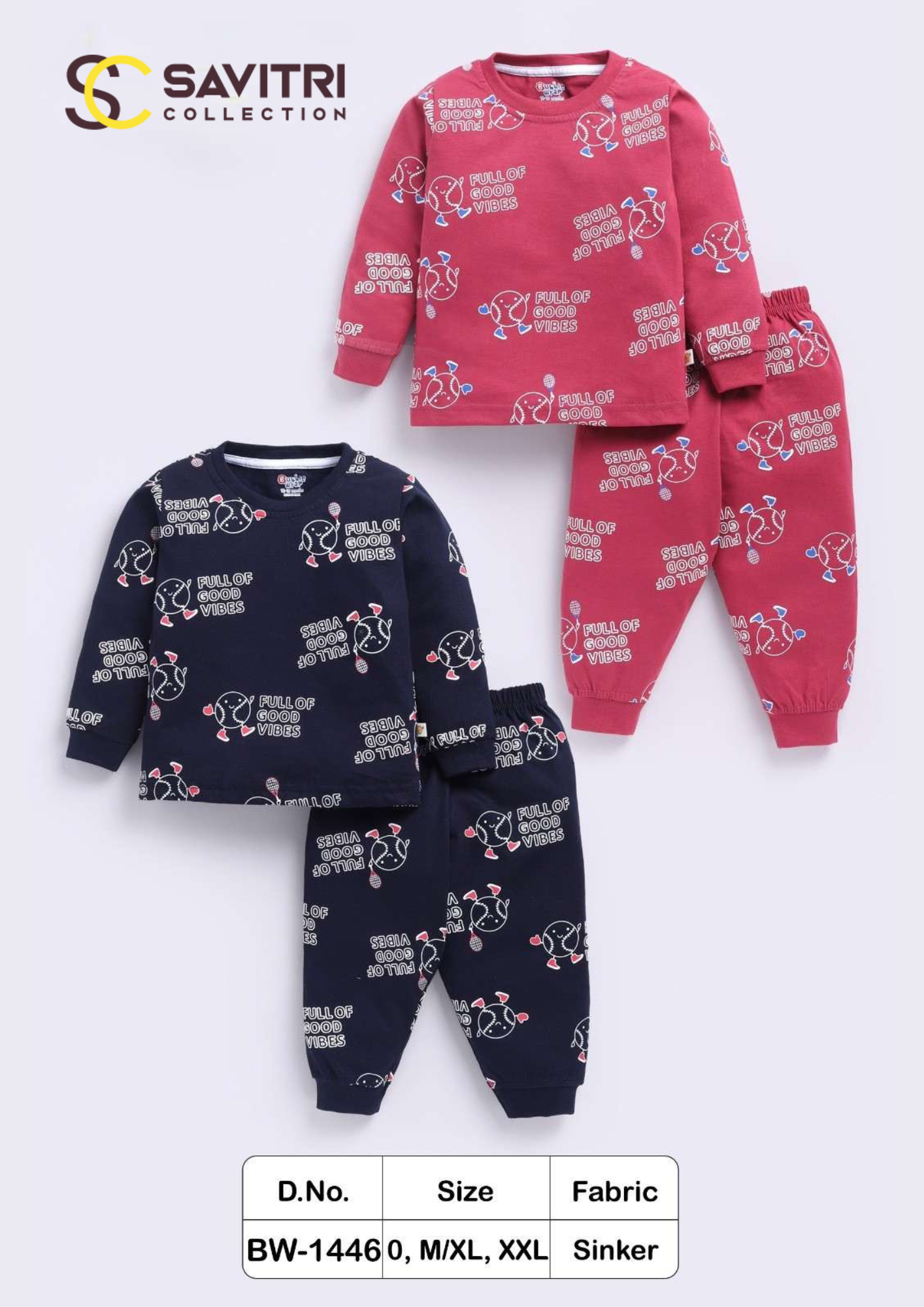 Kidswear Set – BW-1446 “Full of Good Vibes” Printed Sweatshirt & Jogger Pants (Sinker Fabric)
