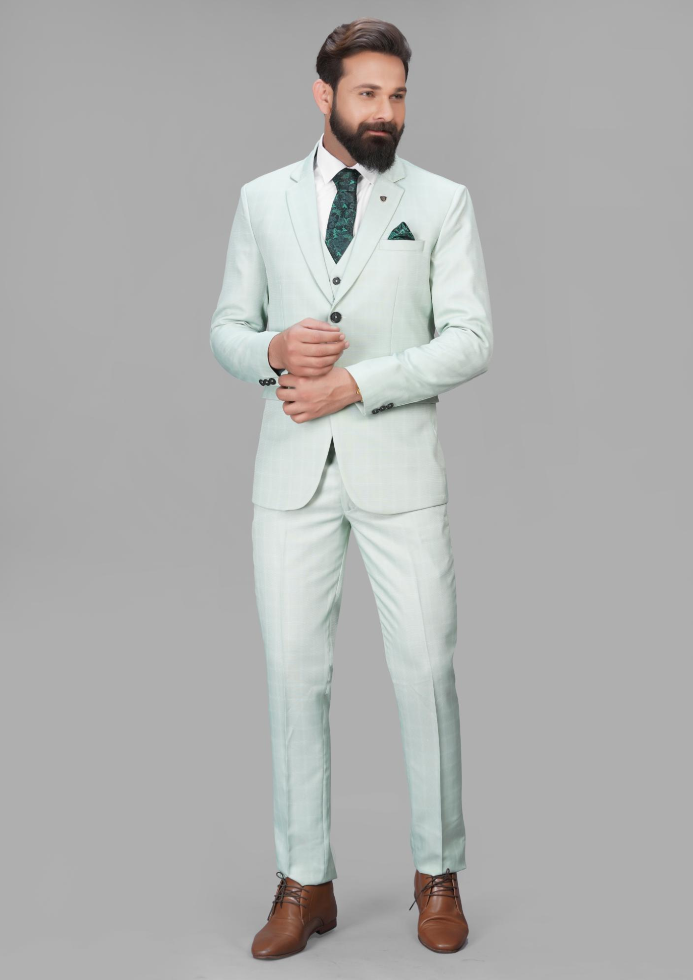 Mint Green Imported Three-Piece Suit – SNA-MSU12439
