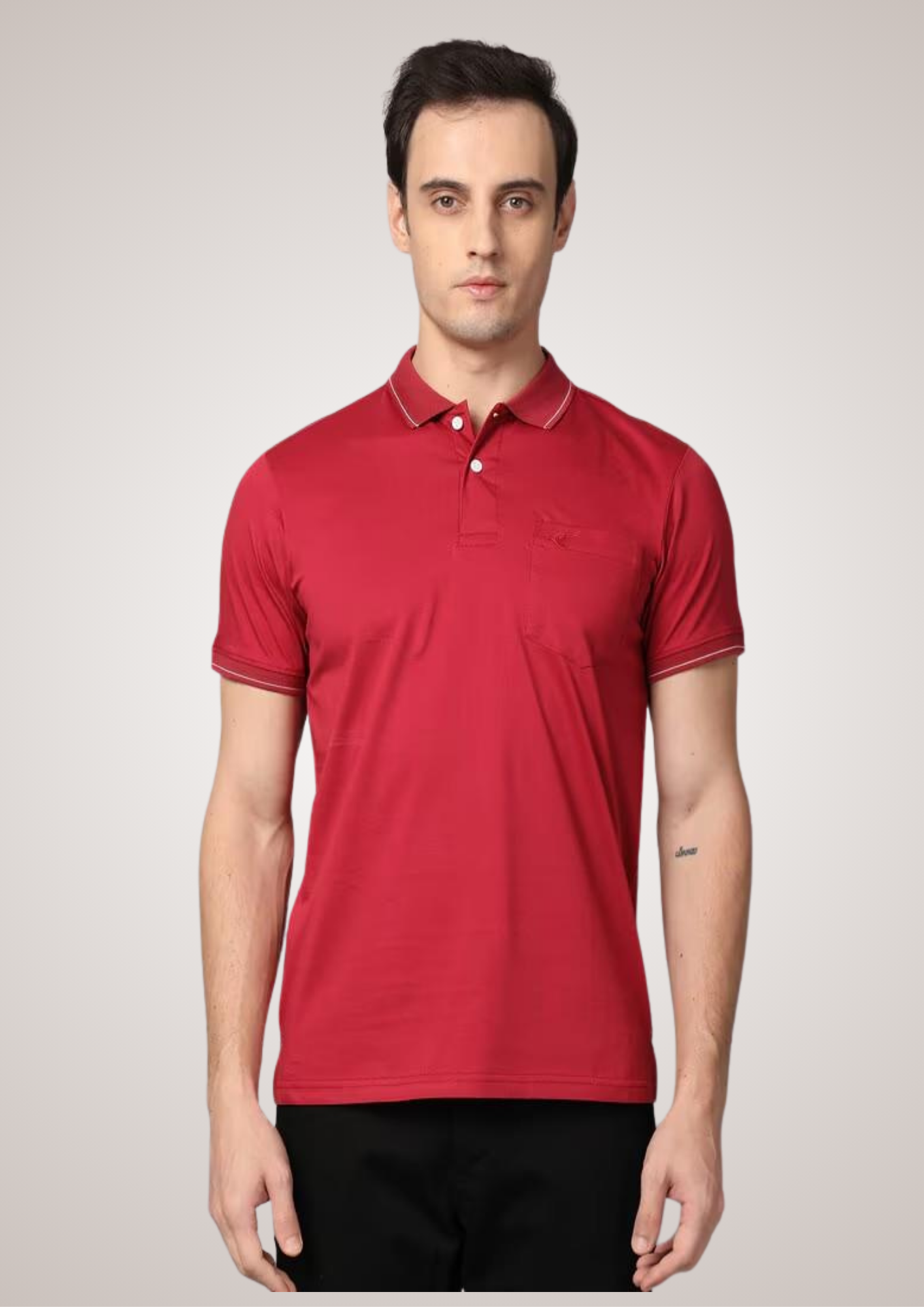 Classic Red Polo T-Shirt for Men with Contrast Collar Detailing (ALTSS24PLO195)