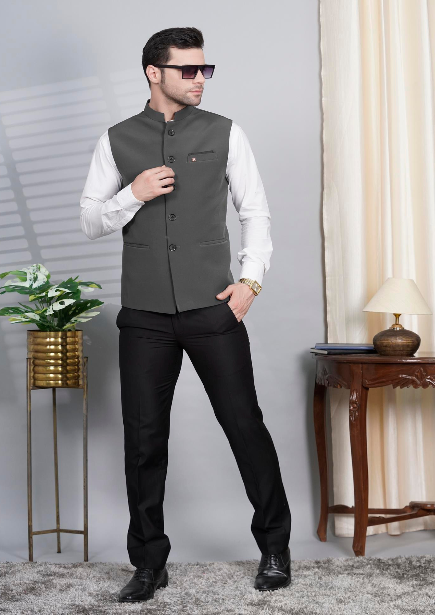 Men’s Charcoal Gray Imported Waistcoat – SNA-MWC11527