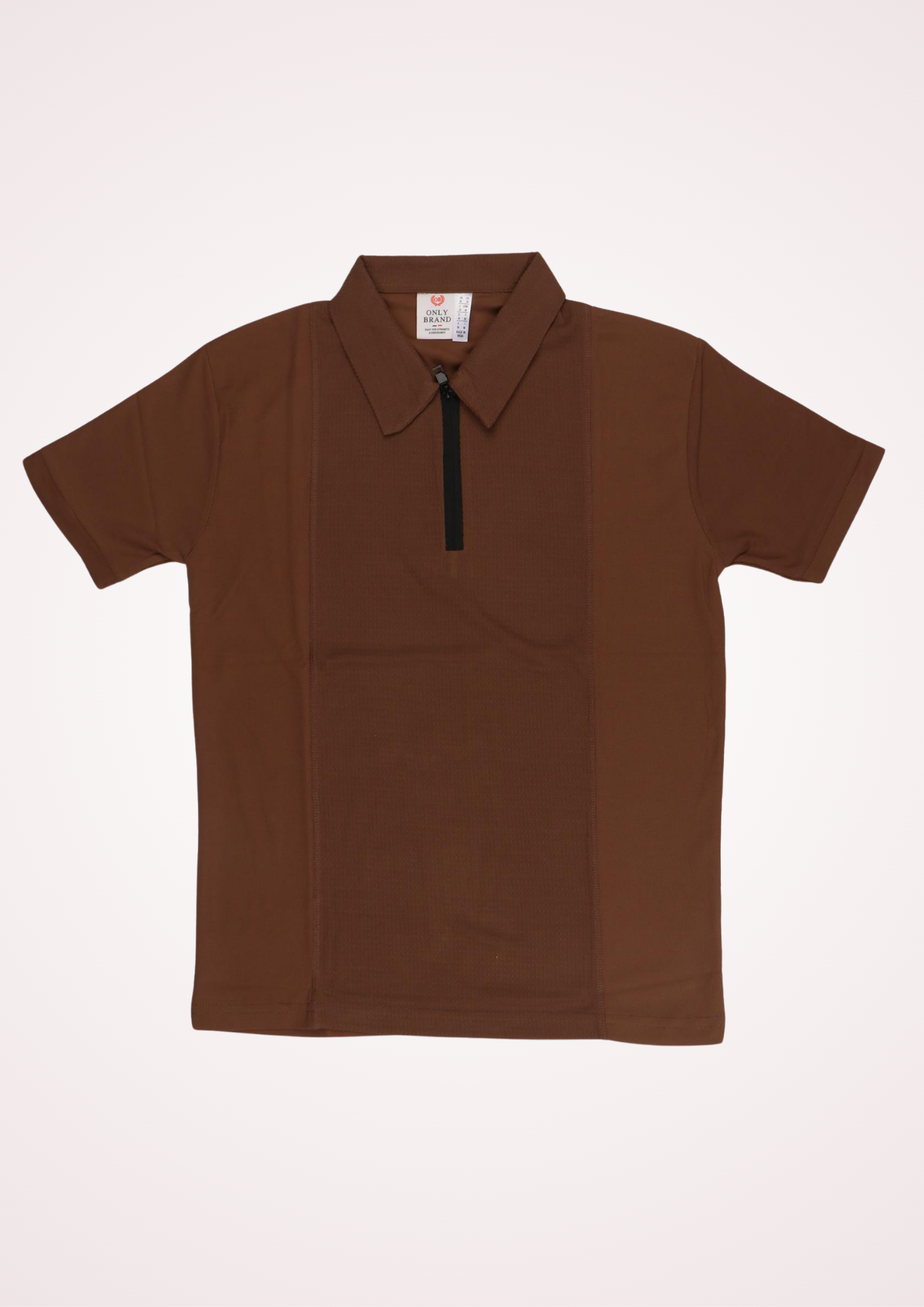 Brown Half-Sleeve Polo T-Shirt with Zip Placket – Only Brand