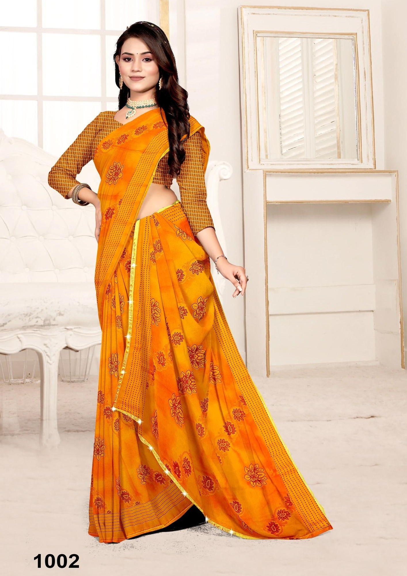 Classic Maroon Woven Cotton Saree with Subtle Floral Prints & Matching Blouse – 1001 - Image 2