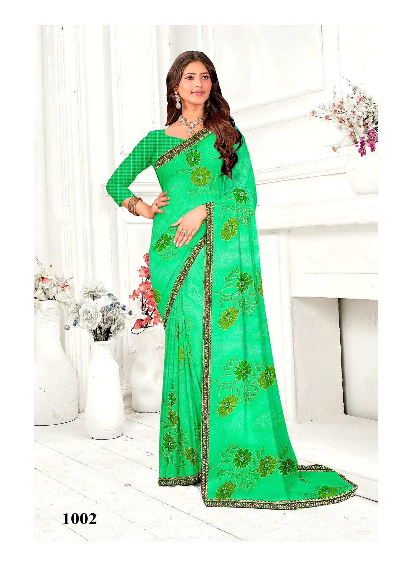 Elegant Pink Floral Embroidered Silk Saree with Matching Blouse – 1001 - Image 2