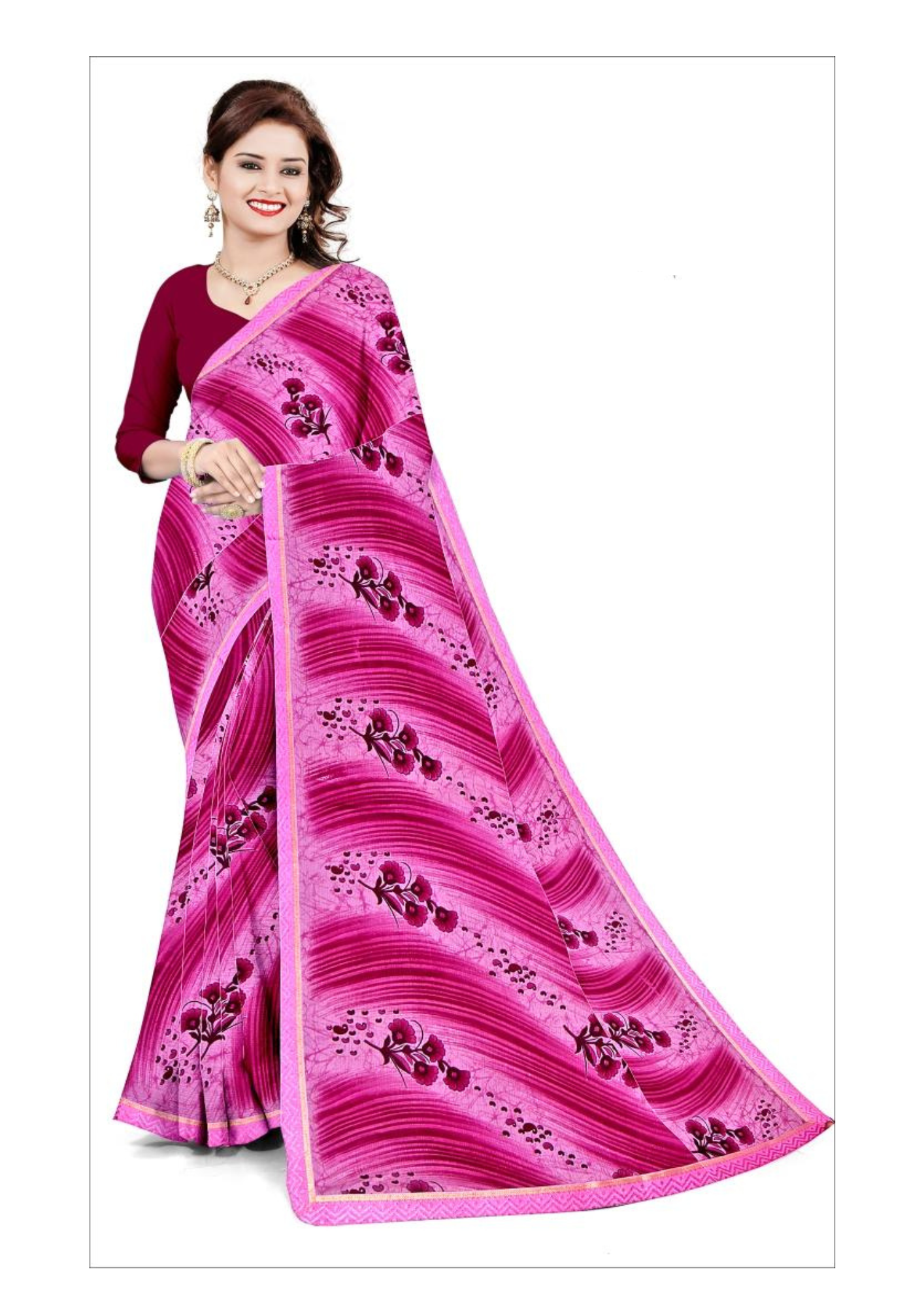 Blossom Charm Pink Floral Printed Saree – Lightweight Daily & Festive Wear Saree