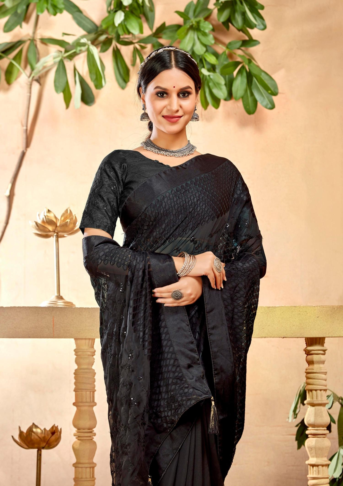 Vyanjana Regal Maroon Designer Silk Saree with Elegant Embellishments - Image 2