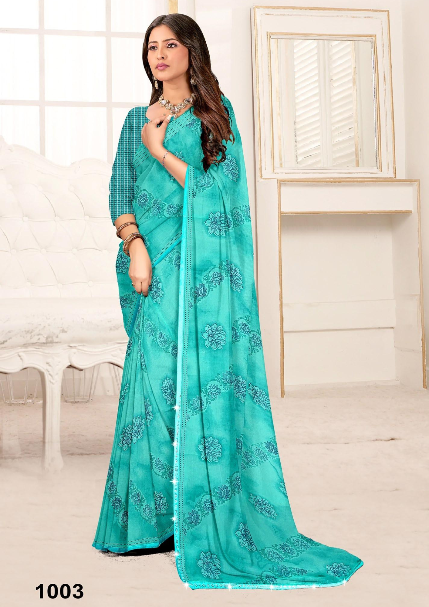 Classic Maroon Woven Cotton Saree with Subtle Floral Prints & Matching Blouse – 1001 - Image 3