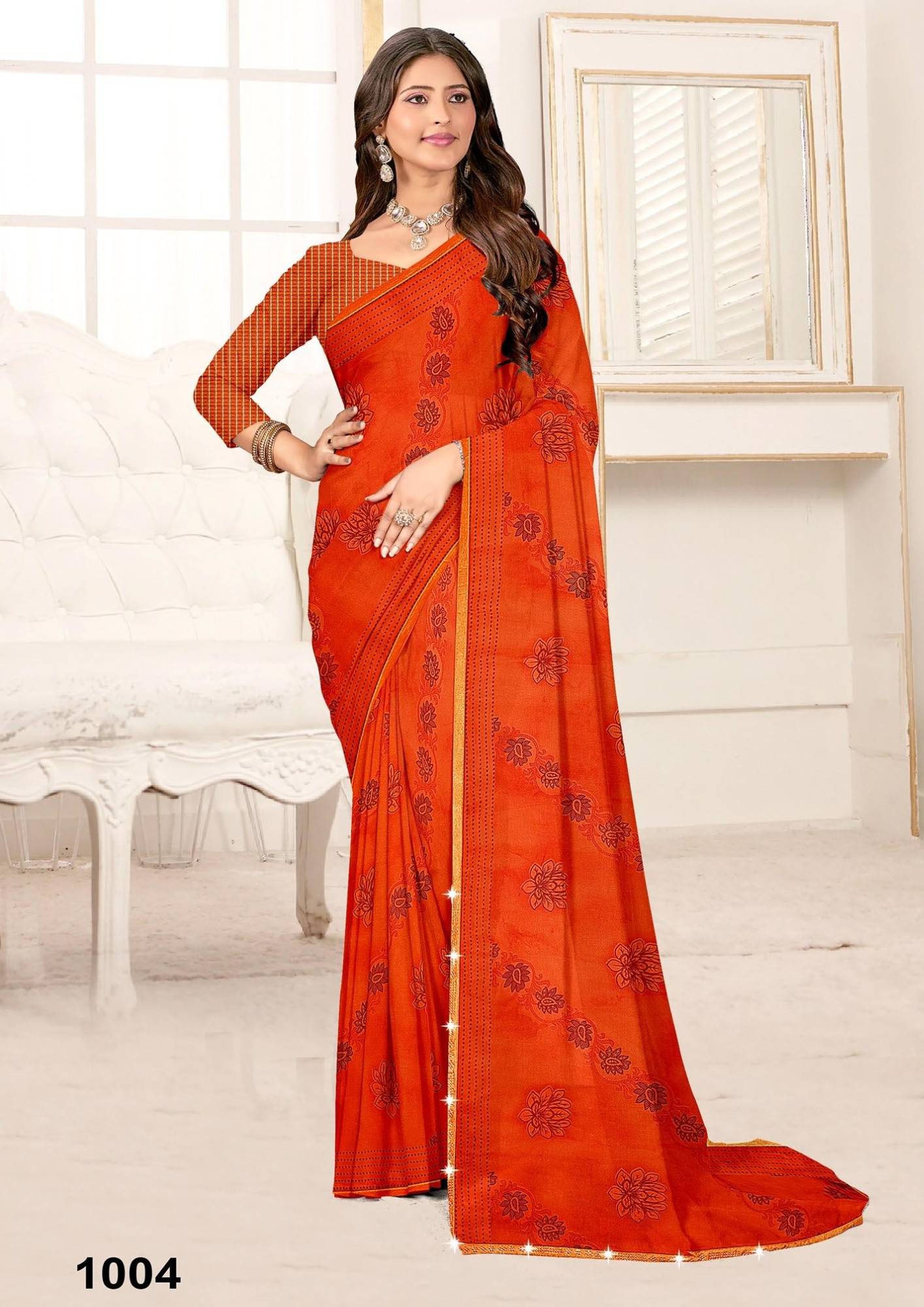 Classic Maroon Woven Cotton Saree with Subtle Floral Prints & Matching Blouse – 1001 - Image 4
