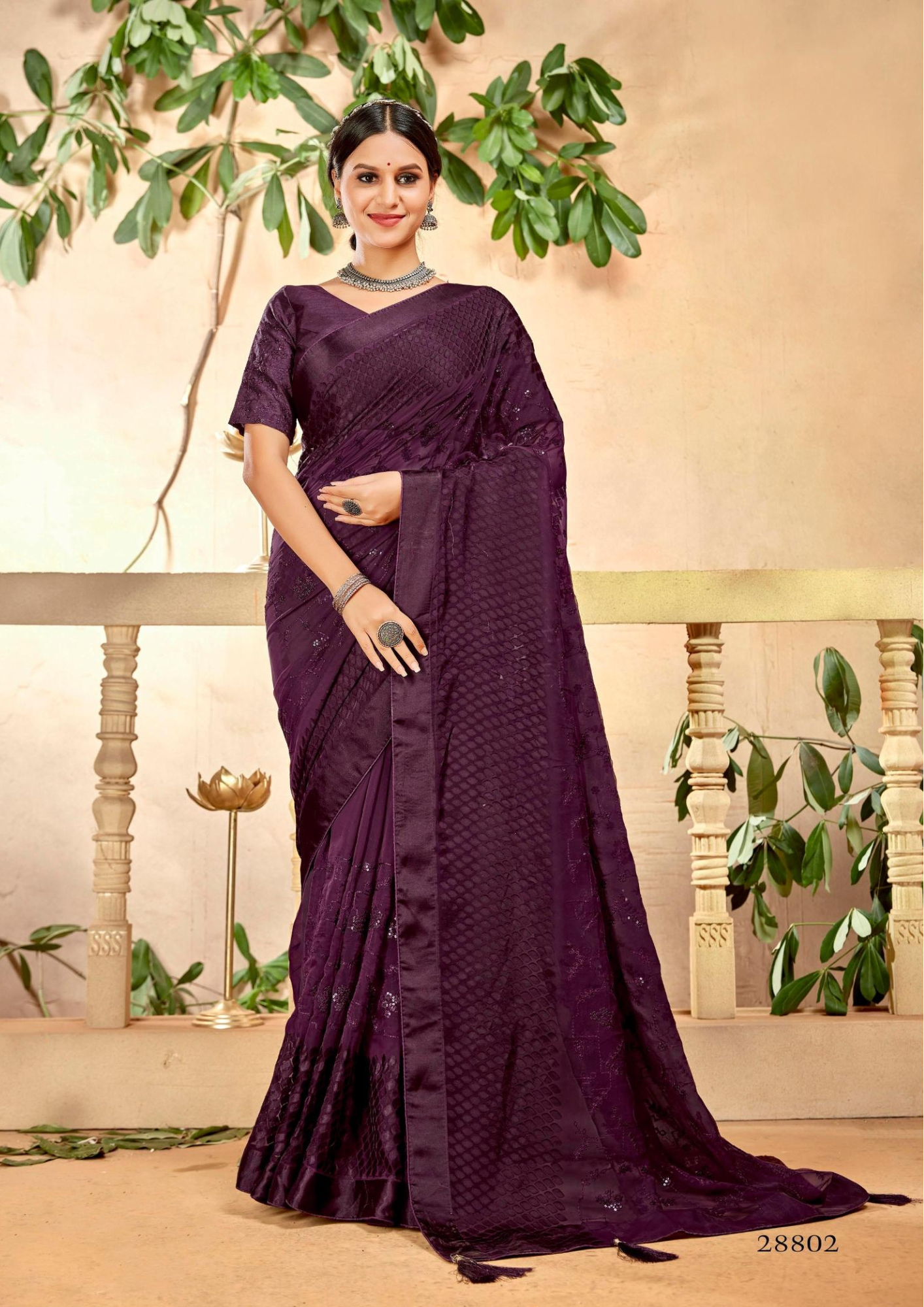 Vyanjana Regal Maroon Designer Silk Saree with Elegant Embellishments - Image 4