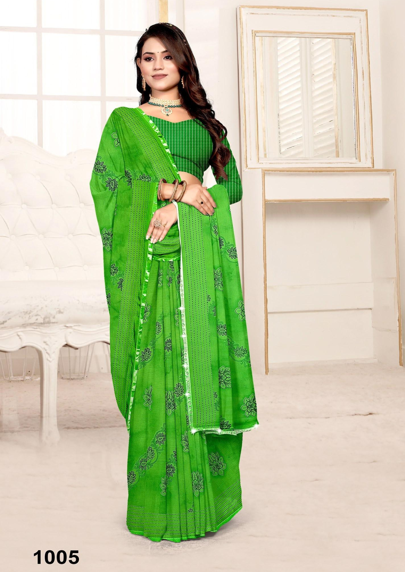 Classic Maroon Woven Cotton Saree with Subtle Floral Prints & Matching Blouse – 1001 - Image 5