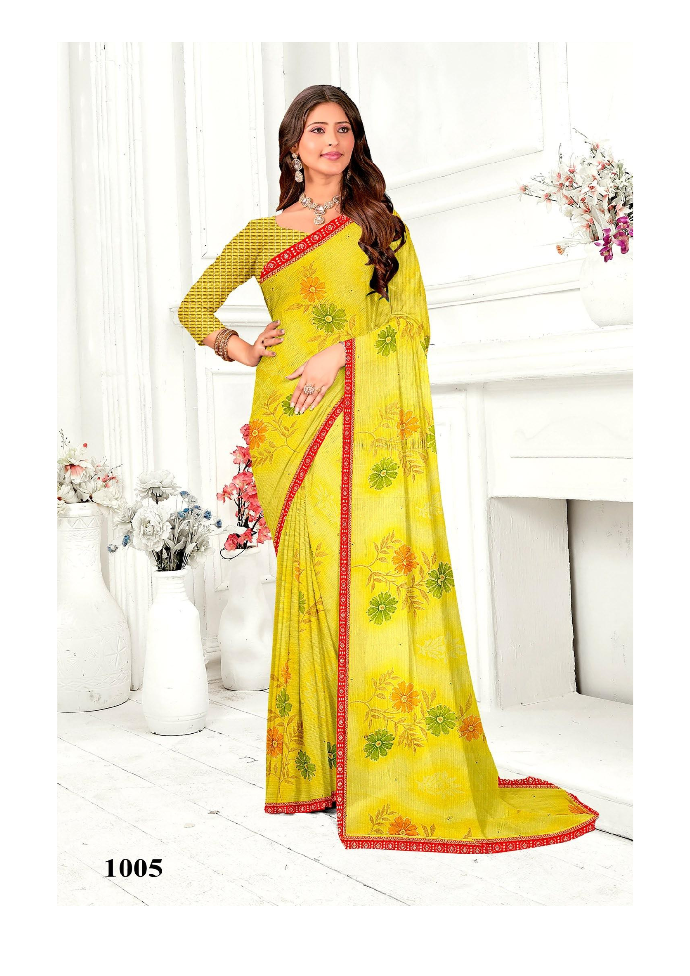 Elegant Pink Floral Embroidered Silk Saree with Matching Blouse – 1001 - Image 5