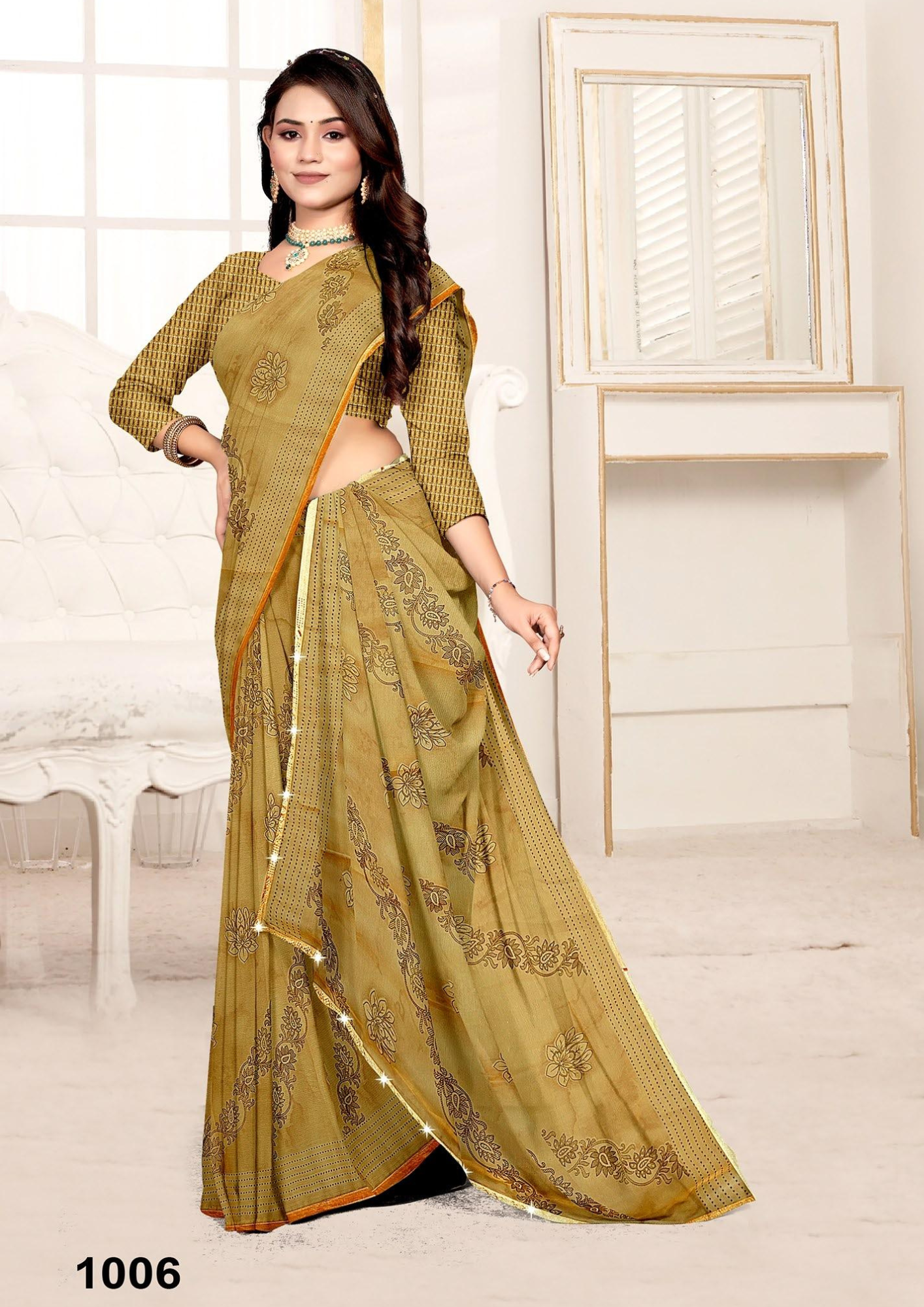 Classic Maroon Woven Cotton Saree with Subtle Floral Prints & Matching Blouse – 1001 - Image 6