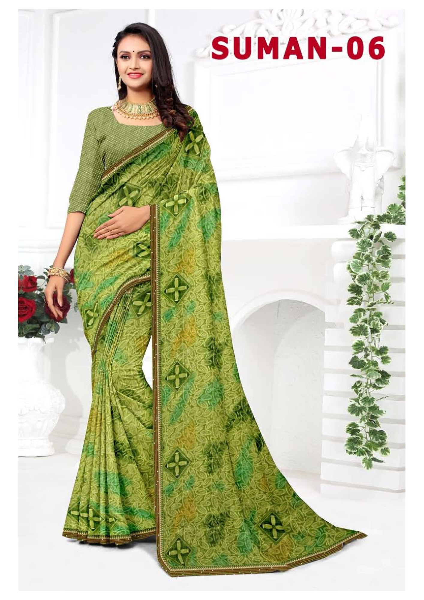 Suman-06 Pink Ethnic Printed Georgette Saree with Matching Blouse - Image 6