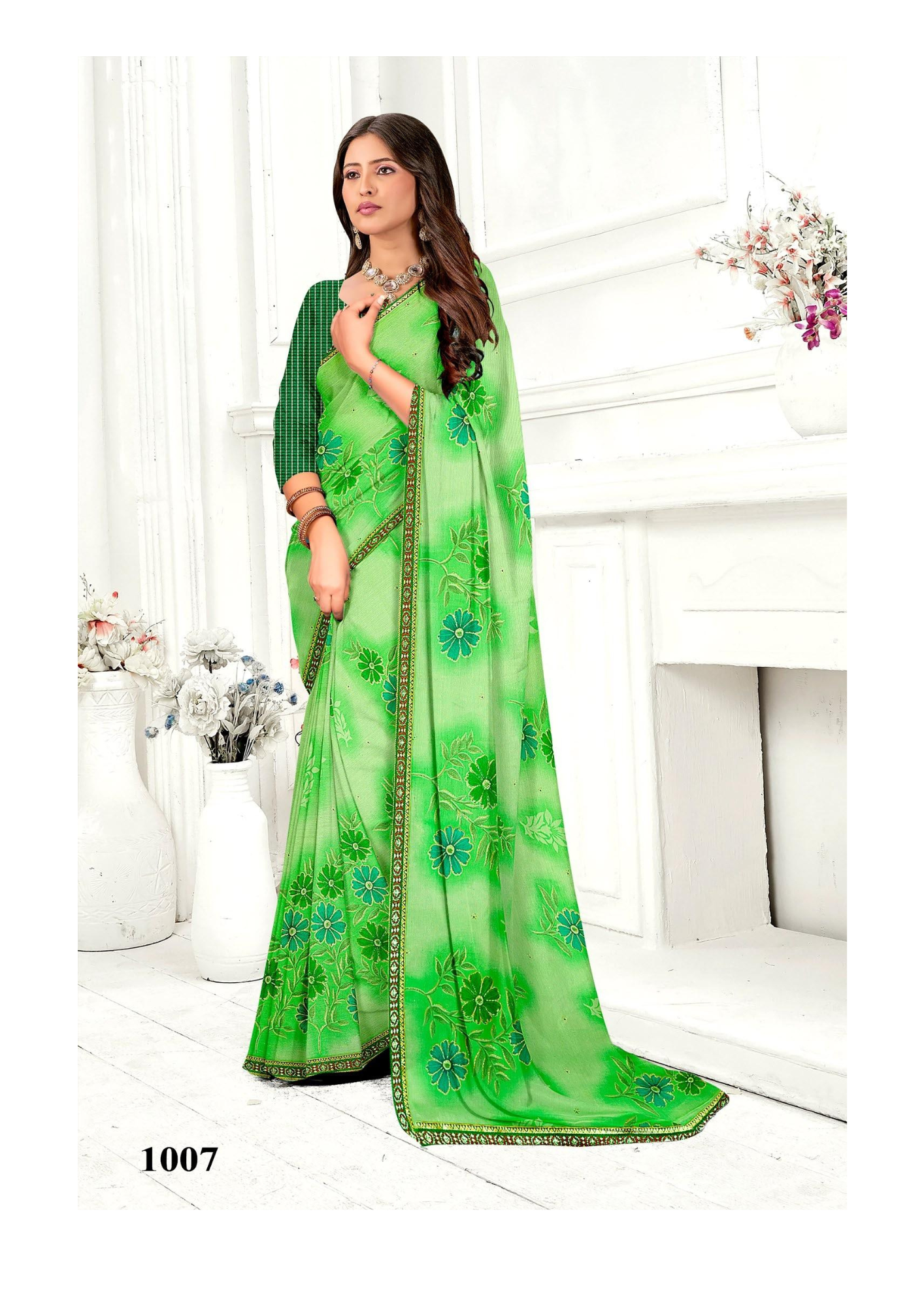 Elegant Pink Floral Embroidered Silk Saree with Matching Blouse – 1001 - Image 7