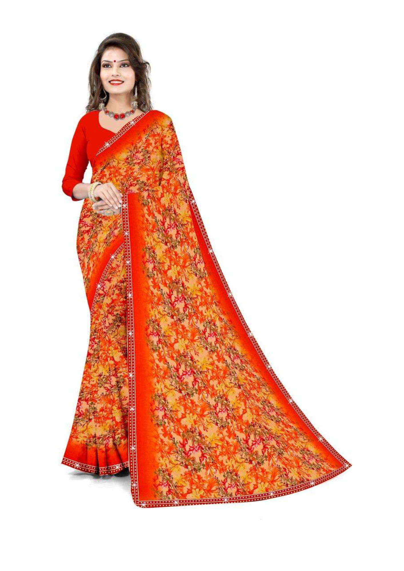 Sunset Bloom Floral Printed Saree – Elegant Festive & Everyday Wear
