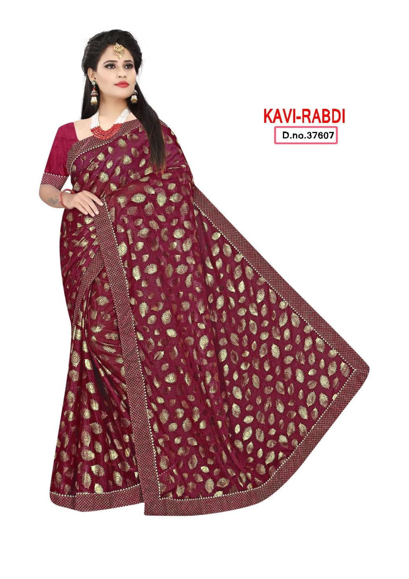 Kavi Rabdi Maroon Golden Weaving Traditional Saree – D.No 37607