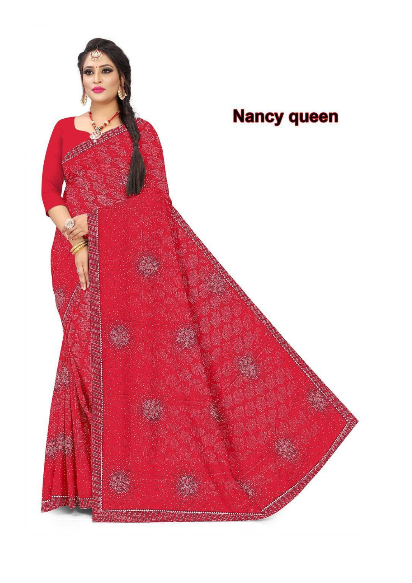 Nancy Queen Red Bandhani-Style Traditional Saree