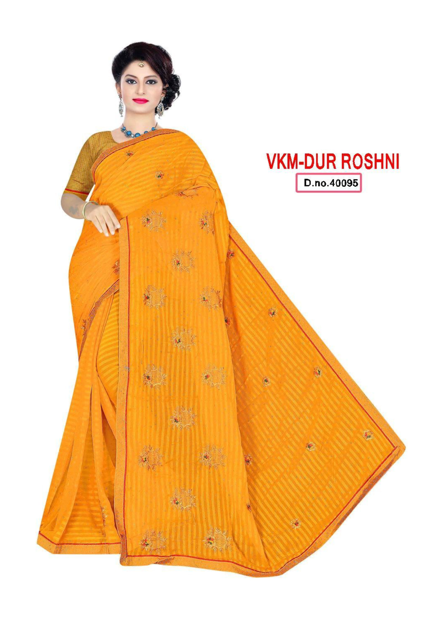 Sunrise Glow Embroidered Silk Saree – VKM-DUR ROSHNI D.No.40095