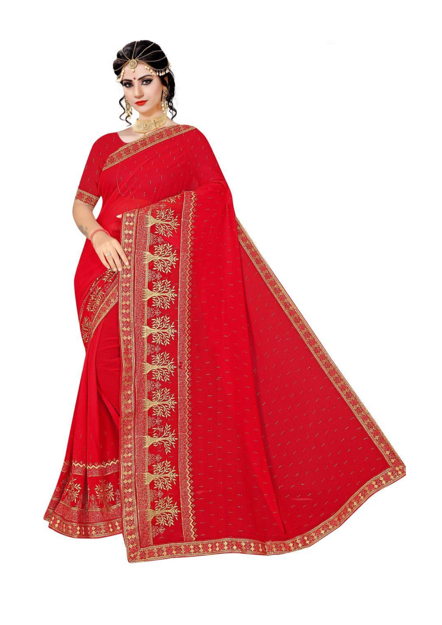 Sunshine Glow Mustard Yellow Saree with Elegant Golden Embroidery & Border Work - Image 2