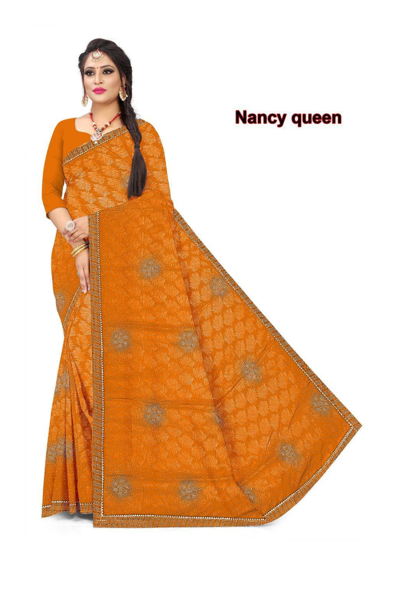 Nancy Queen Red Bandhani-Style Traditional Saree - Image 2