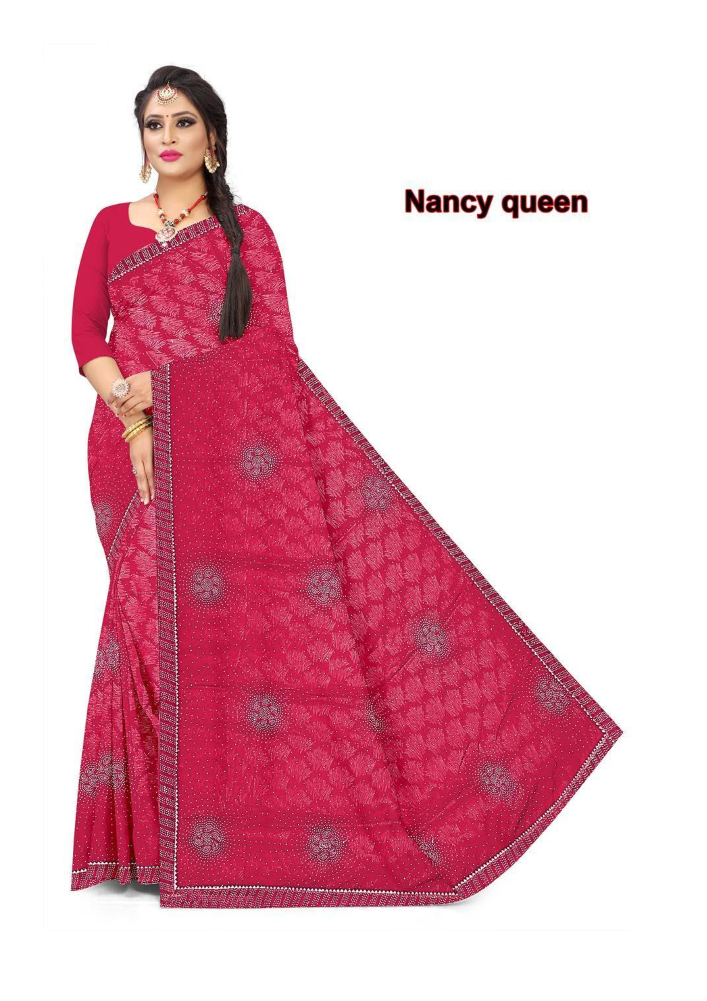 Nancy Queen Red Bandhani-Style Traditional Saree - Image 3