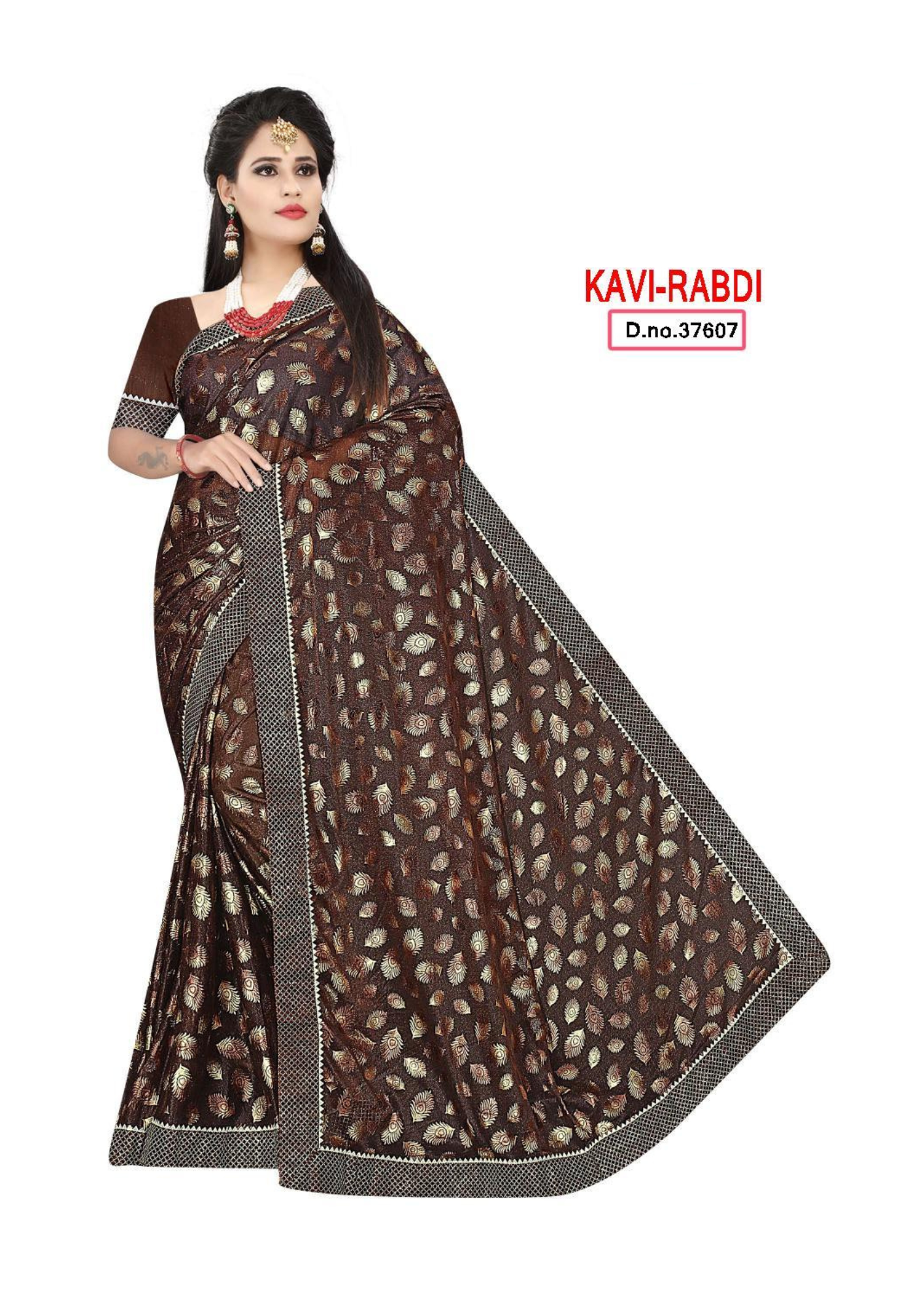 Kavi Rabdi Maroon Golden Weaving Traditional Saree – D.No 37607 - Image 4