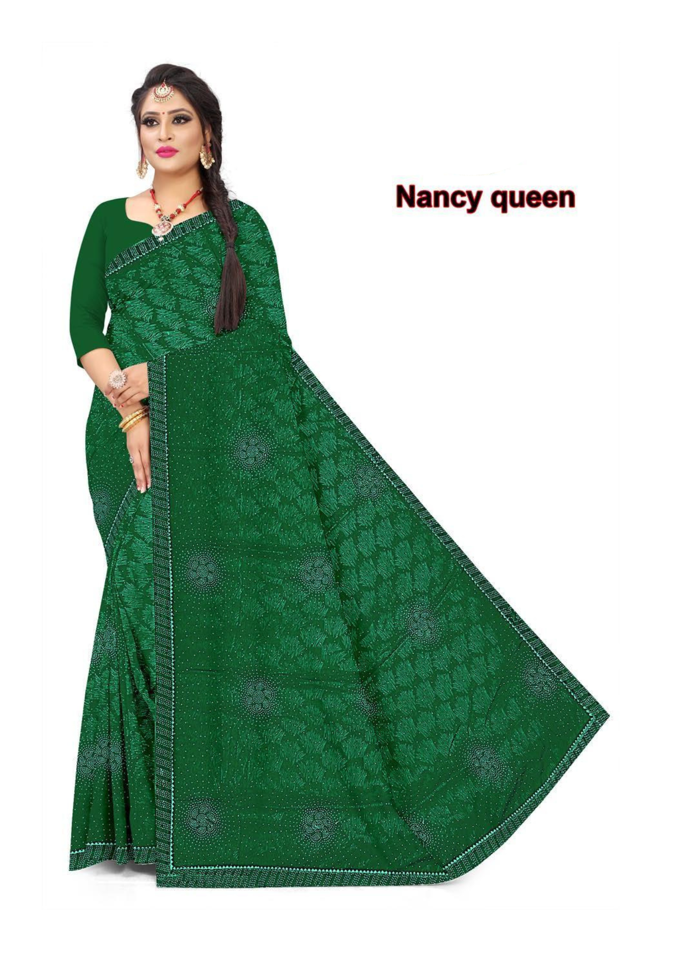 Nancy Queen Red Bandhani-Style Traditional Saree - Image 4