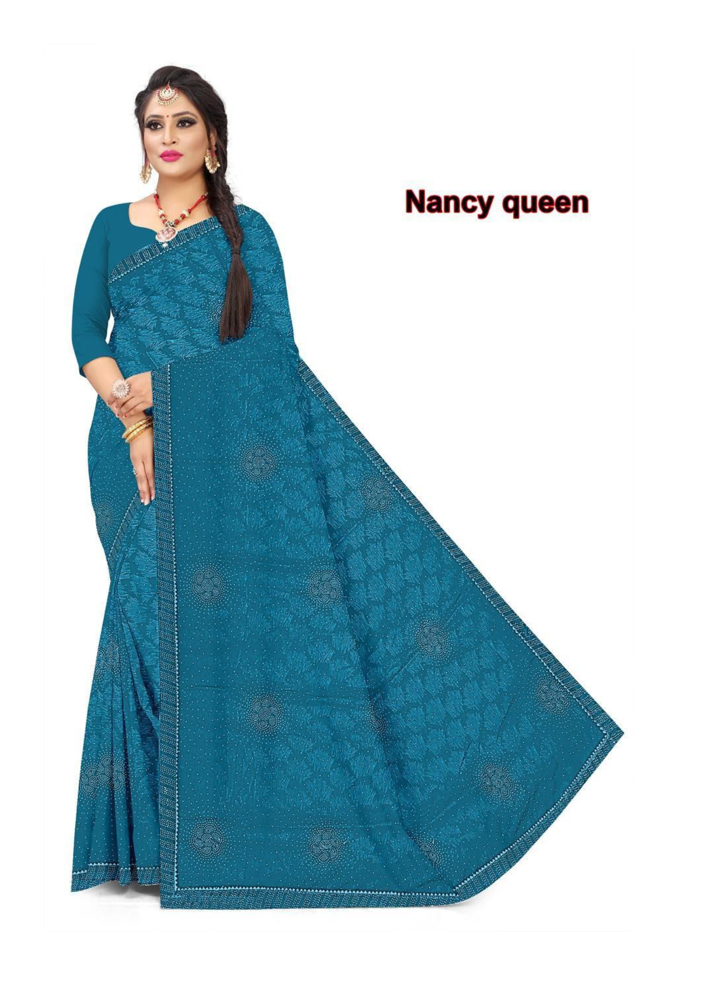 Nancy Queen Red Bandhani-Style Traditional Saree - Image 5