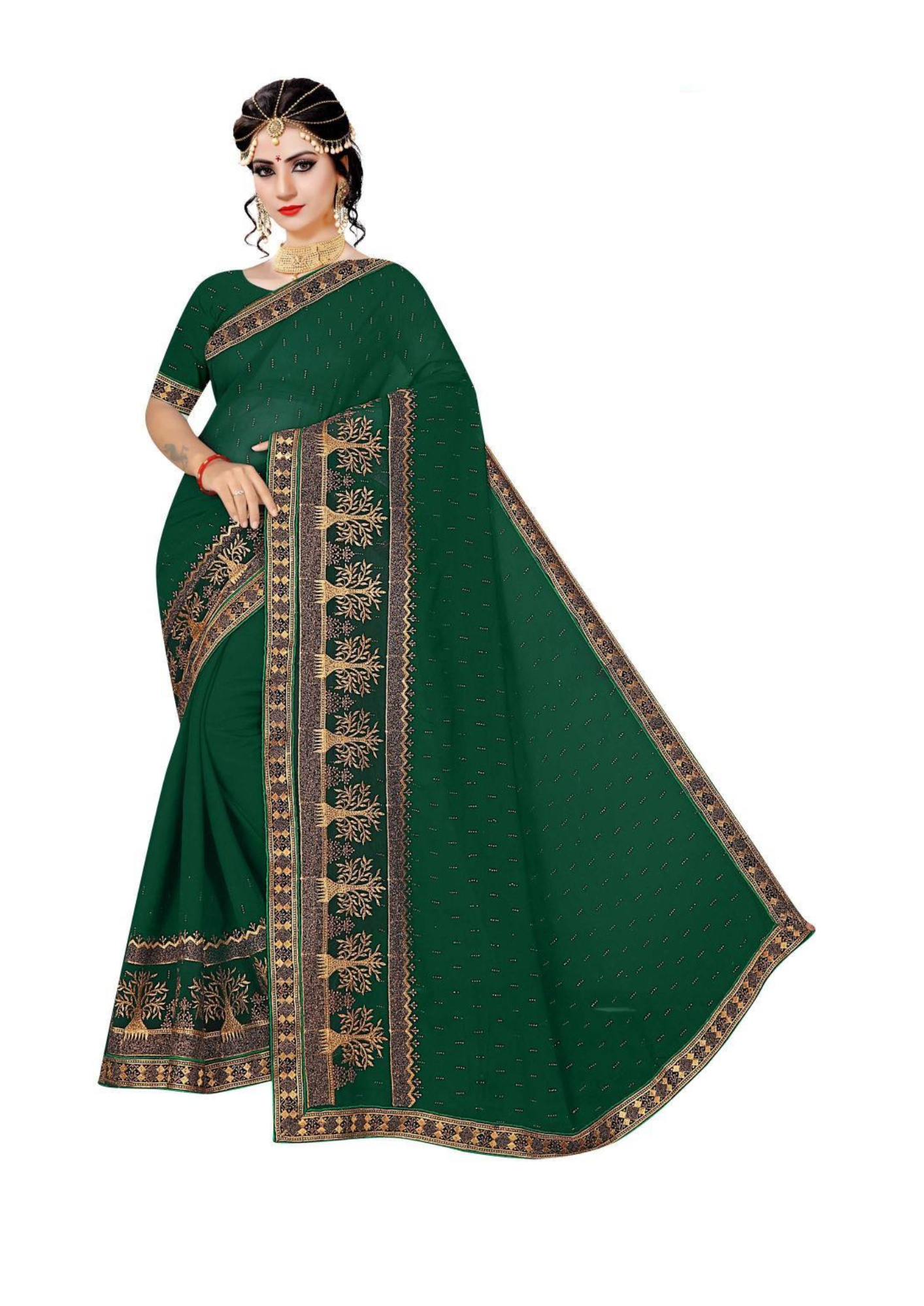 Sunshine Glow Mustard Yellow Saree with Elegant Golden Embroidery & Border Work - Image 6