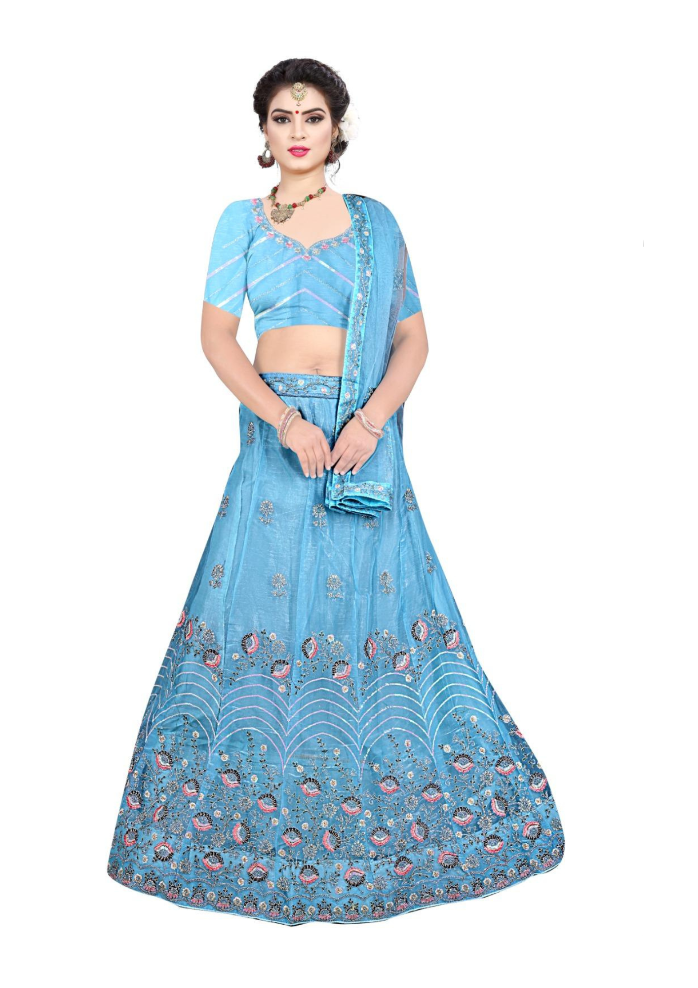 JAC-COCO Sky Blue Embroidered Silk Lehenga Choli with Dupatta