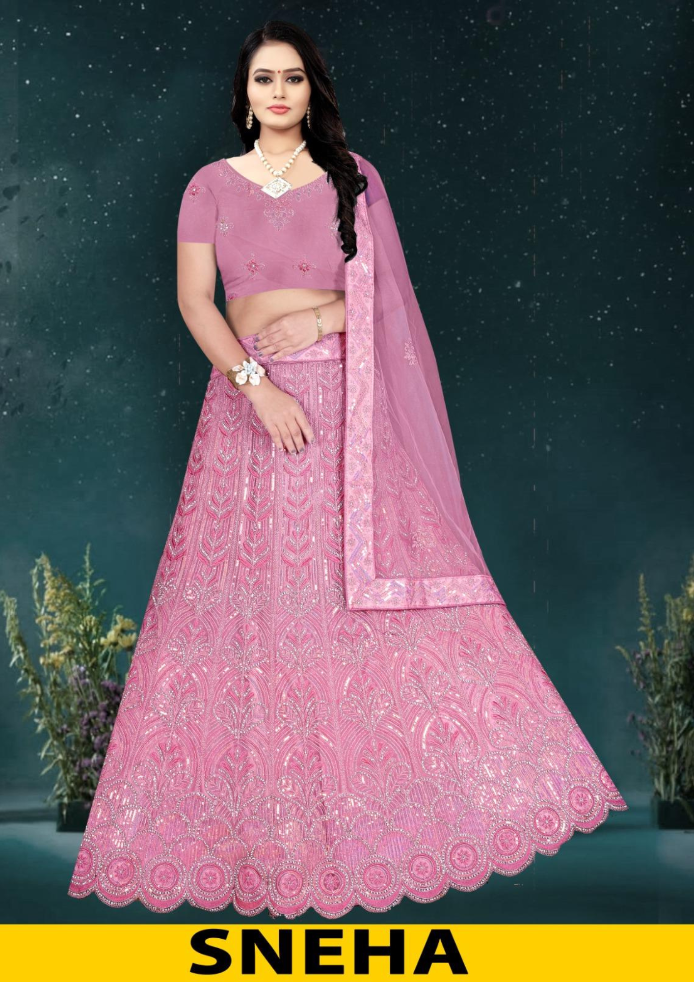 JAC-SNEHA Designer Net Embroidered Lehenga Set